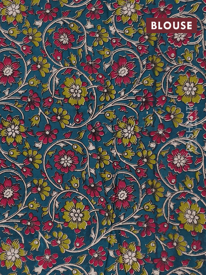 Maroon & Peacock Green Narayanpet Cotton - Kalamkari Blouse