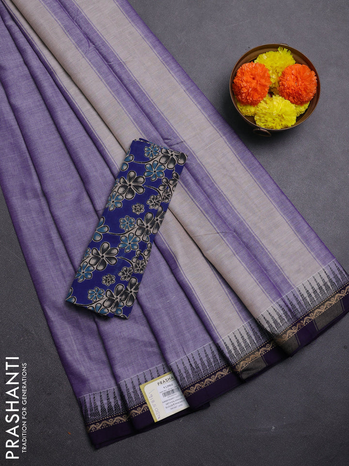 Pastel Purple & Royal Blue Narayanpet Cotton - Kalamkari Blouse
