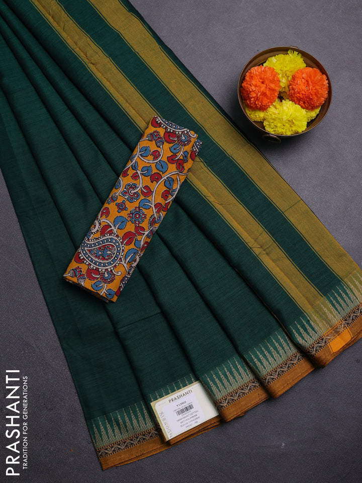 Green & Mustard Yellow Narayanpet Cotton - Kalamkari Blouse