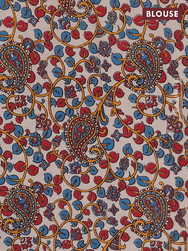 Peacock Blue & Beige Narayanpet Cotton - Kalamkari Blouse