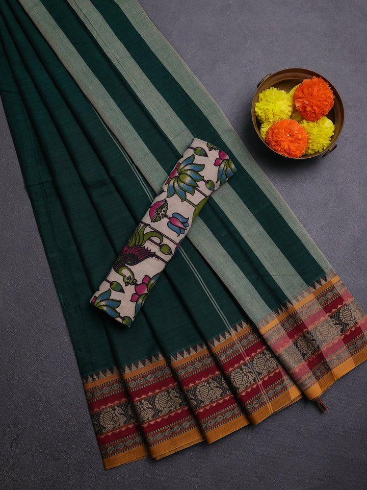 Green & Beige Narayanpet Cotton - Kalamkari Blouse