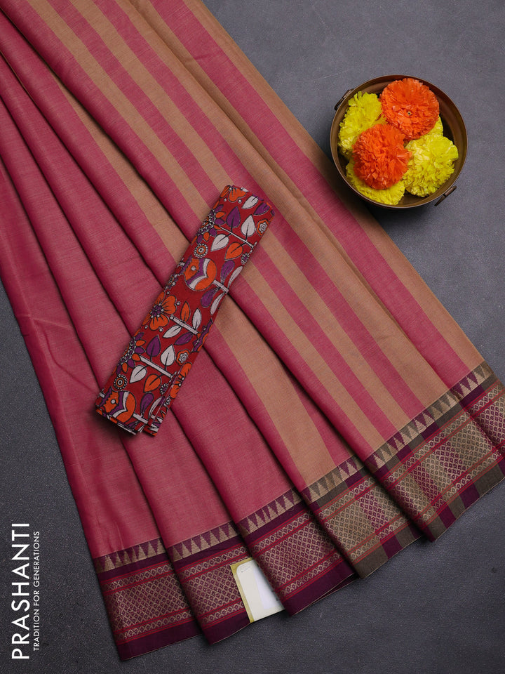 Pink & Red Narayanpet Cotton - Kalamkari Blouse