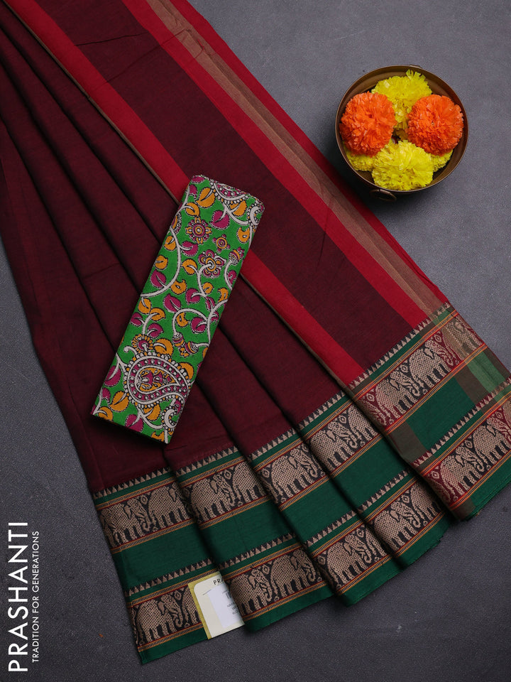 Maroon & Green Narayanpet Cotton - Kalamkari Blouse