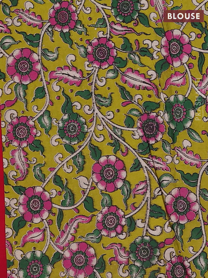 Red & Lime Green Narayanpet Cotton - Kalamkari Blouse