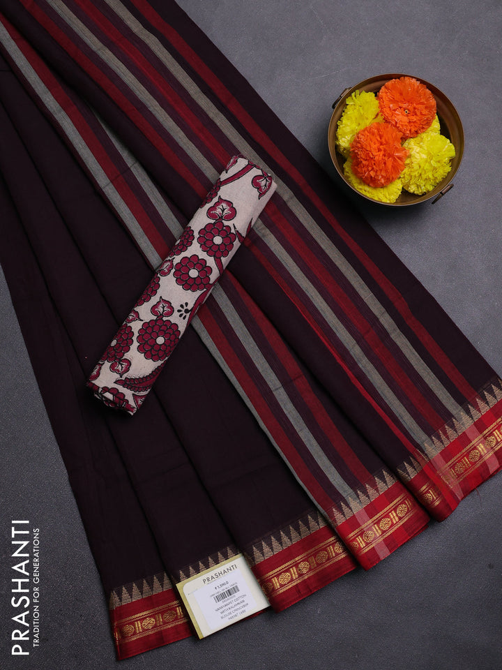Wine & Beige Narayanpet Cotton - Kalamkari Blouse