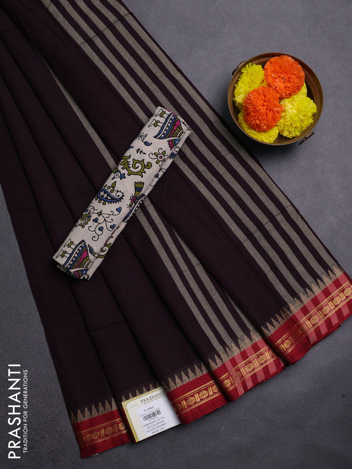 Wine & Off White Narayanpet Cotton - Kalamkari Blouse