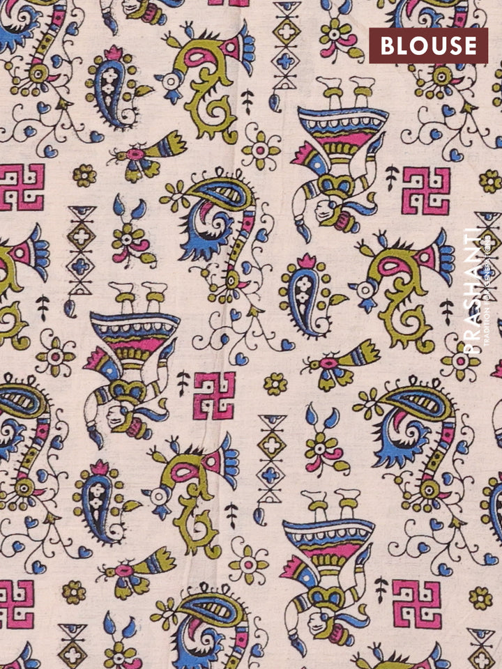 Wine & Off White Narayanpet Cotton - Kalamkari Blouse