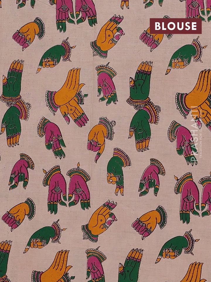 Green & Beige Narayanpet Cotton - Kalamkari Blouse