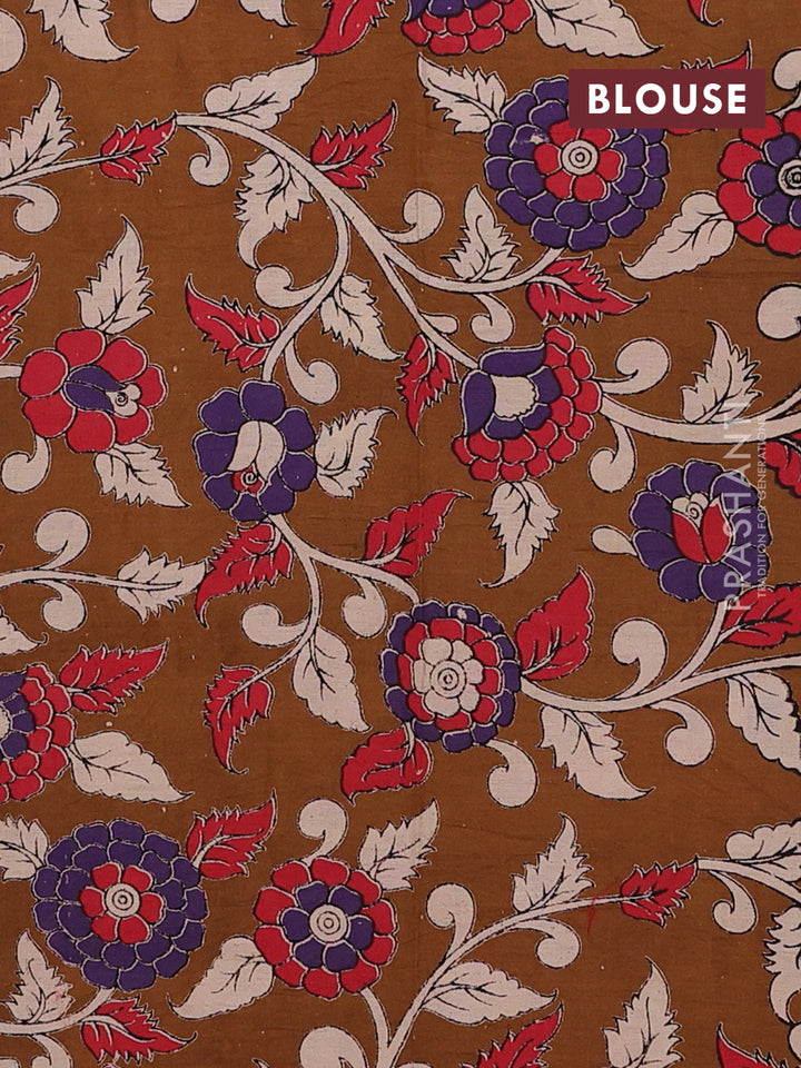 Peacock Green & Brown Narayanpet Cotton - Kalamkari Blouse