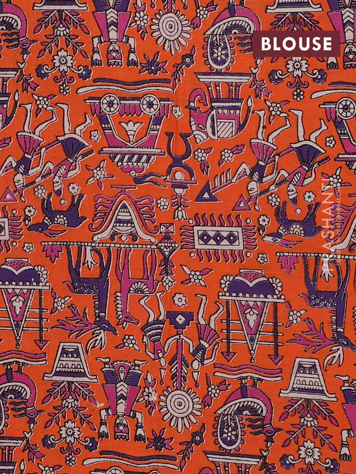 Purple & Orange Narayanpet Cotton - Kalamkari Blouse