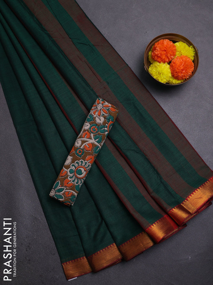 Green & Brown Narayanpet Cotton - Kalamkari Blouse