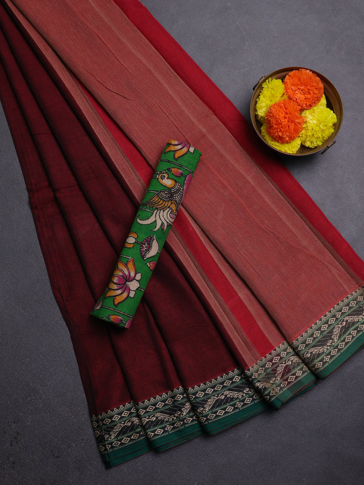 Maroon & Green Narayanpet Cotton - Kalamkari Blouse