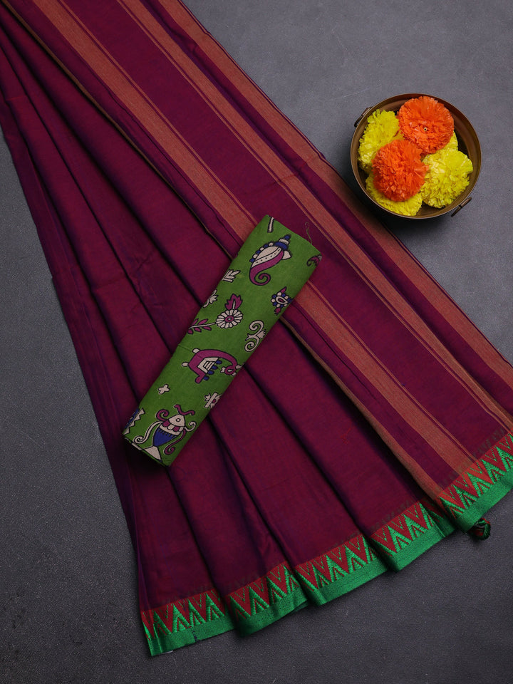 Magenta Pink & Green Narayanpet Cotton - Kalamkari Blouse