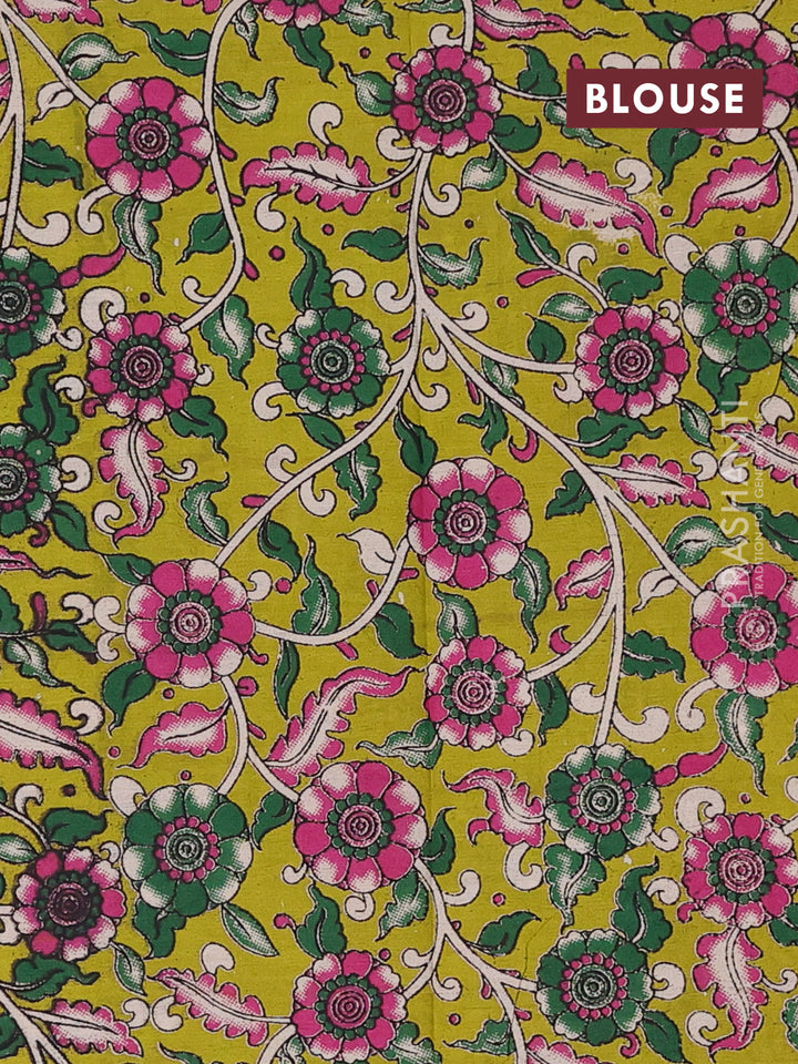 Peacock Blue & Lime Green Narayanpet Cotton - Kalamkari Blouse
