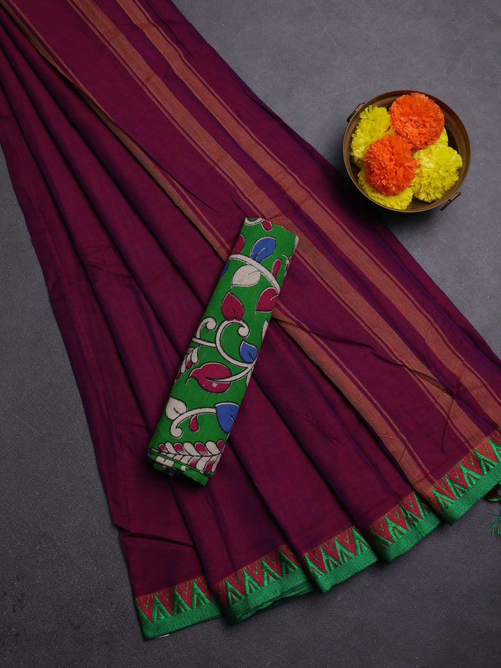 Magenta Pink & Green Narayanpet Cotton - Kalamkari Blouse