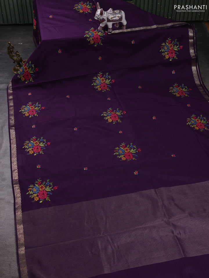 Purple Art Tussar Silk - Embroidery