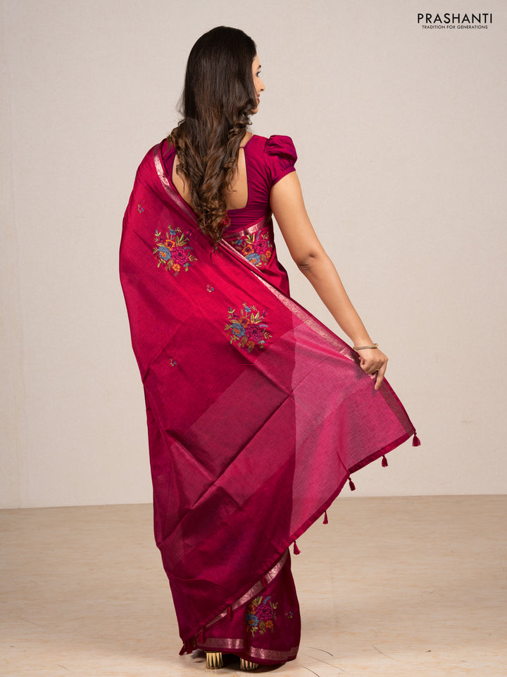 Pink Art Tussar Silk - Embroidery