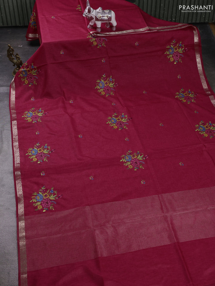 Pink Art Tussar Silk - Embroidery