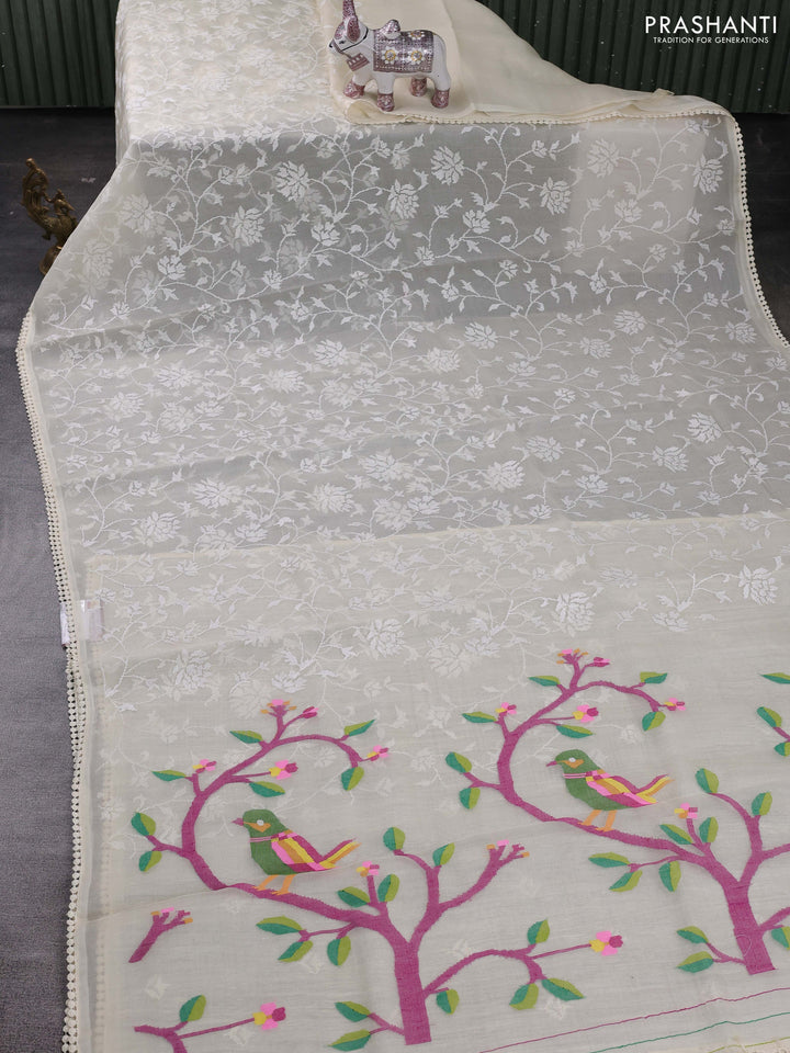 Off White Pure Organza Silk - Embroidery
