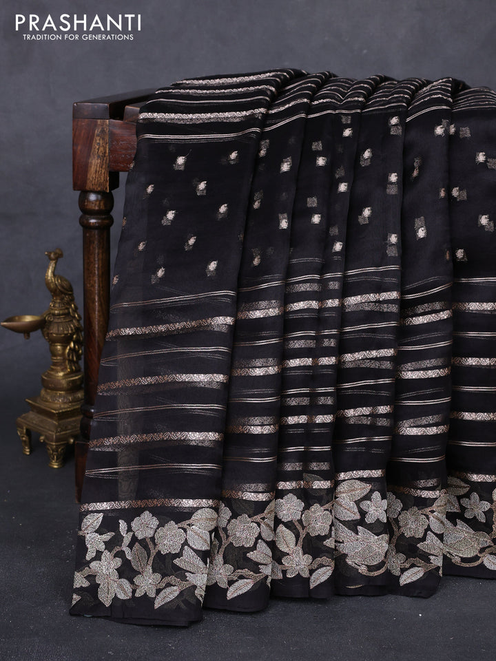 Black Pure Organza Silk - Embroidery