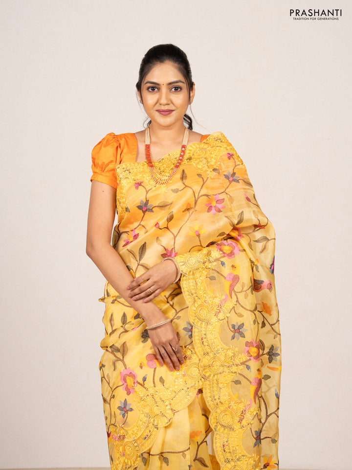 Yellow Pure Organza Silk - Embroidery