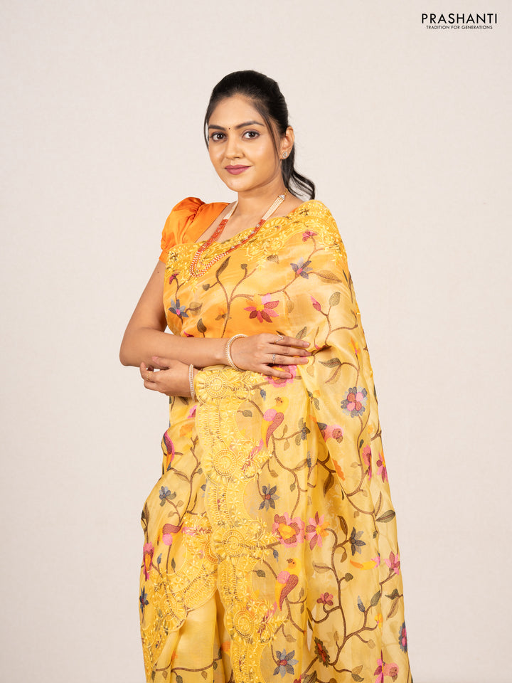 Yellow Pure Organza Silk - Embroidery