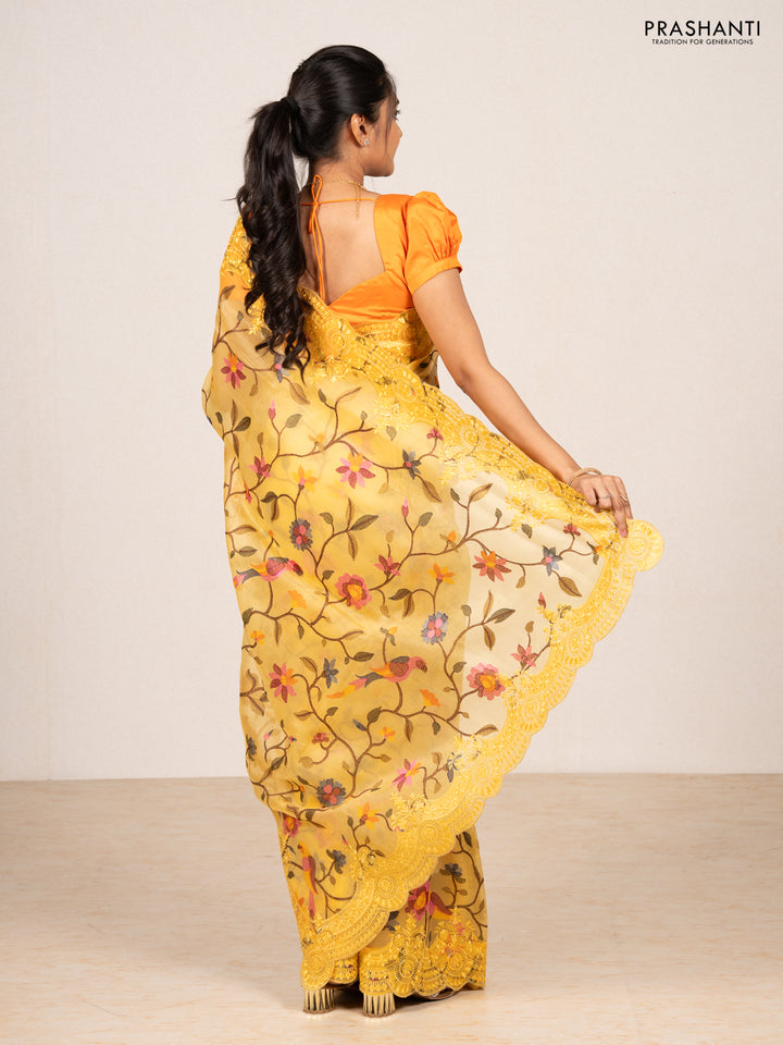 Yellow Pure Organza Silk - Embroidery