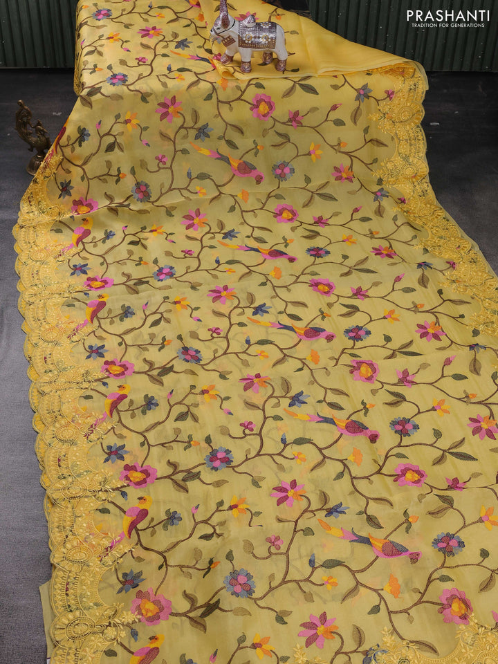 Yellow Pure Organza Silk - Embroidery