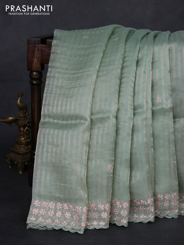 Pastel Green Pure Organza Silk - Embroidery