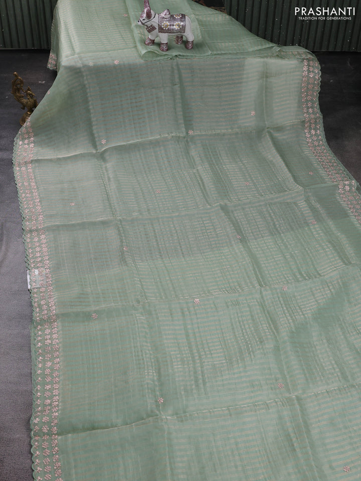 Pastel Green Pure Organza Silk - Embroidery