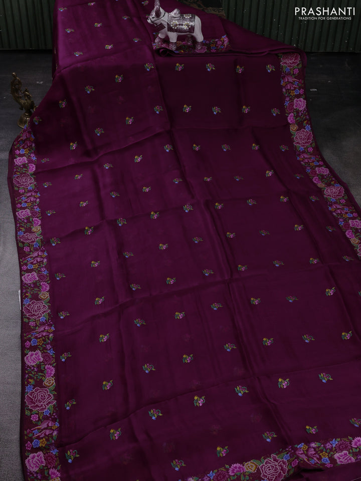 Wine Organza Silk - Embroidery
