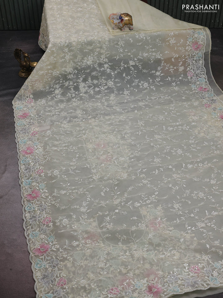 Cream Organza Silk - Embroidery