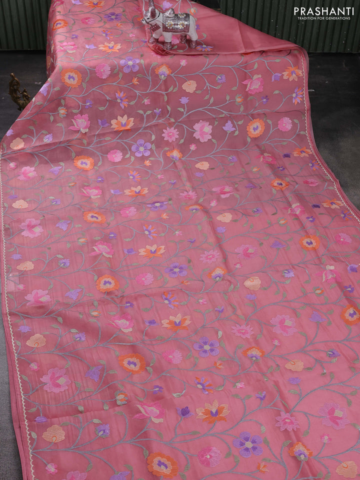 Gajri Pink Pure Organza Silk - Embroidery