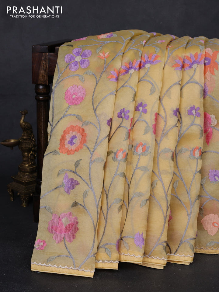 Yellow Pure Organza Silk - Embroidery