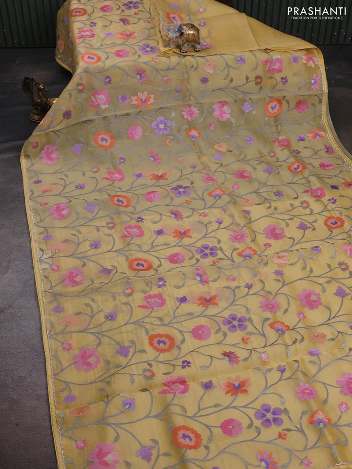 Yellow Pure Organza Silk - Embroidery