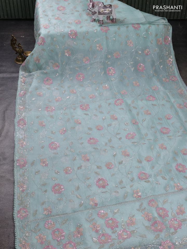 Mint Green Pure Organza Silk - Embroidery