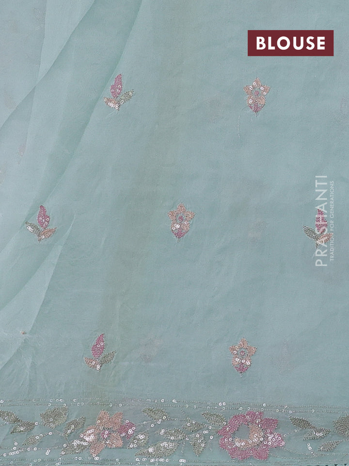 Mint Green Pure Organza Silk - Embroidery