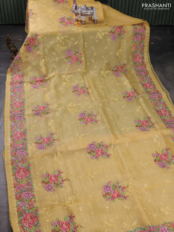 Yellow Pure Organza Silk - Embroidery