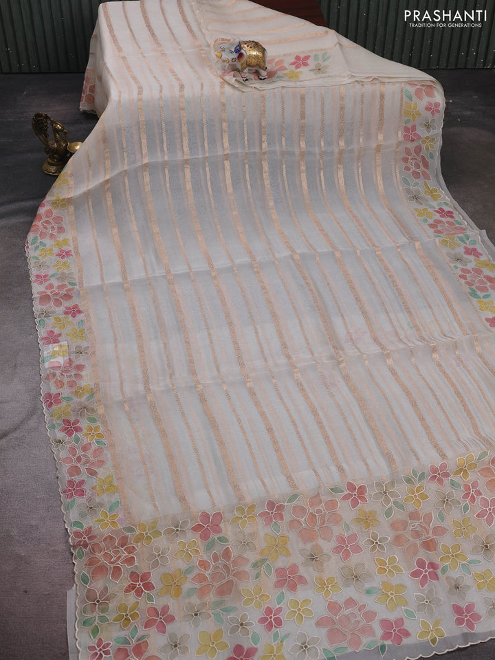 Cream Pure Organza Silk - Embroidery