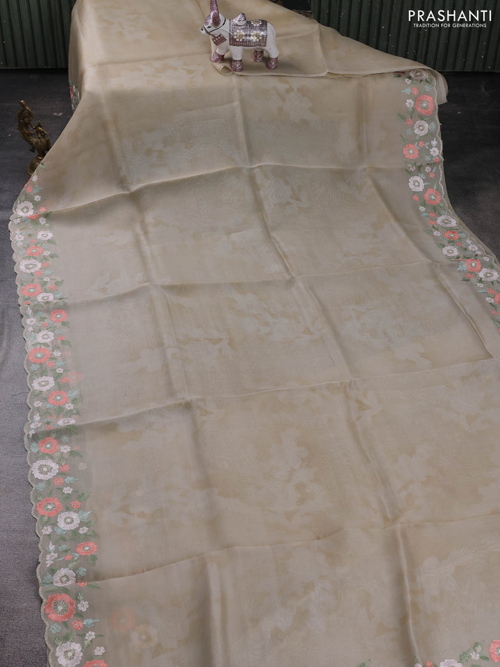 Beige Pure Organza Silk - Embroidery