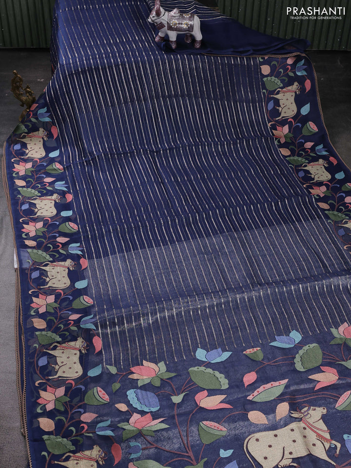 Navy Blue Pure Organza Silk - Embroidery