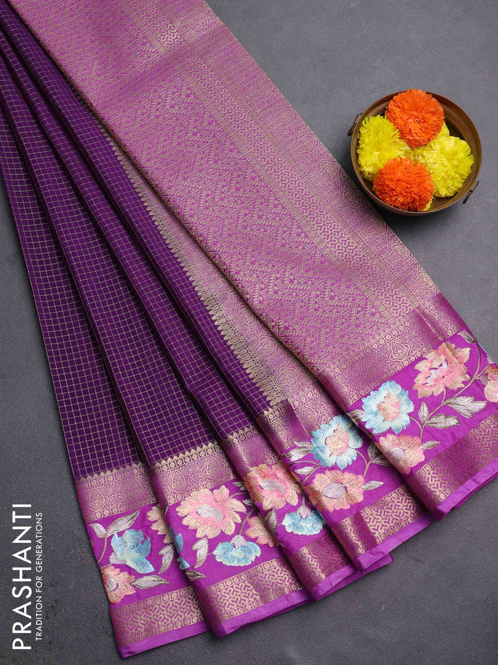 Purple & Lavender Semi Mysore Silk - Embroidery