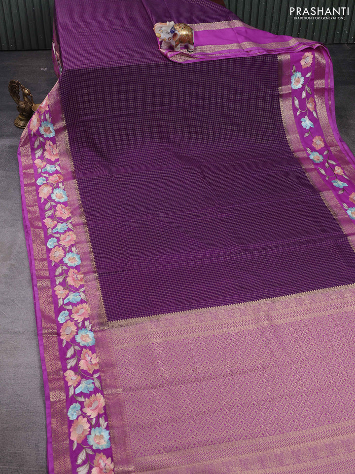 Purple & Lavender Semi Mysore Silk - Embroidery