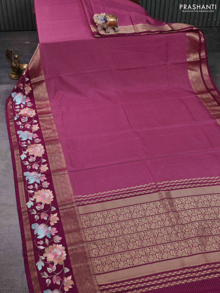 Mauve Pink & Wine Semi Mysore Silk - Embroidery