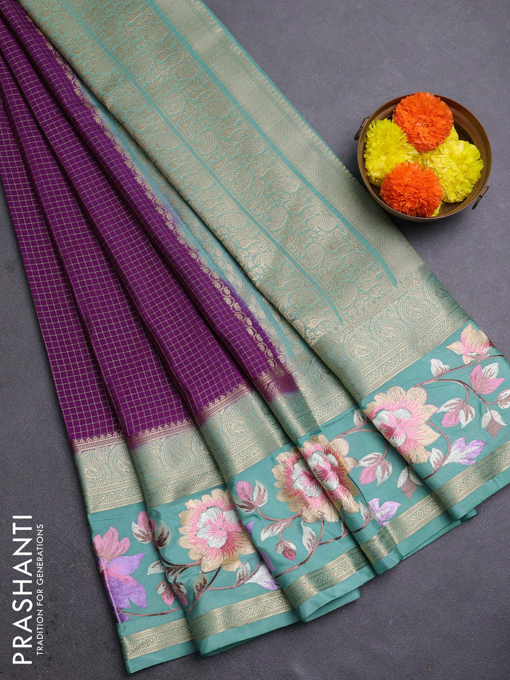 Purple & Green Semi Mysore Silk - Embroidery