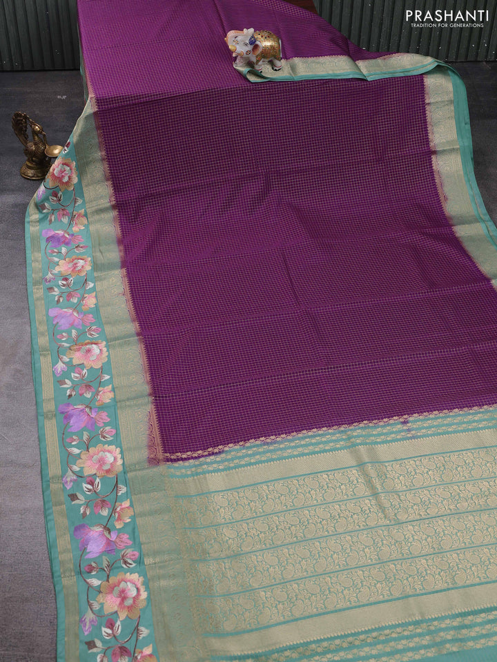 Purple & Green Semi Mysore Silk - Embroidery