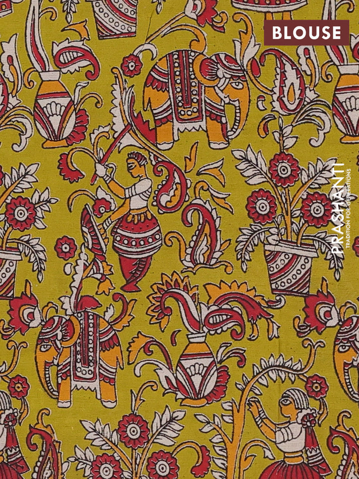 Maroon & Lime Green Narayanpet Cotton - Kalamkari Blouse