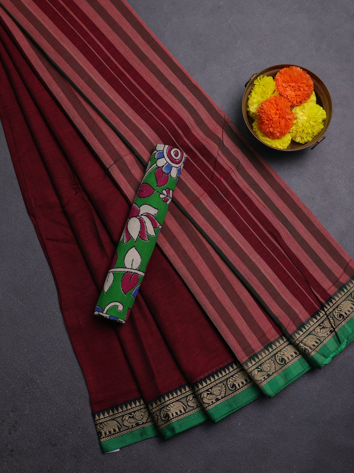 Maroon & Green Narayanpet Cotton - Kalamkari Blouse