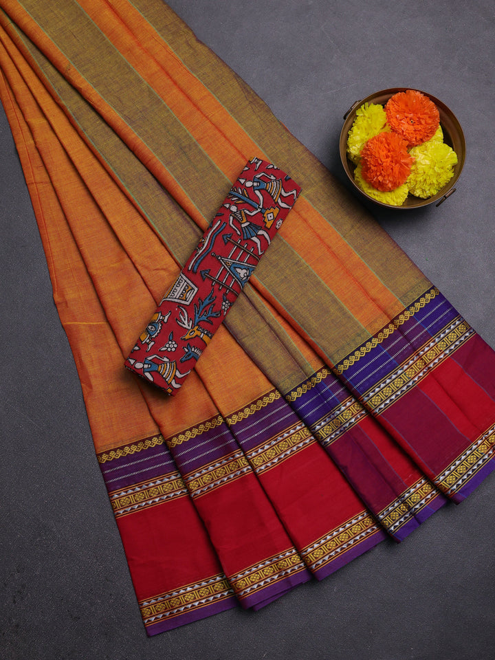 Mustard Yellow & Maroon Narayanpet Cotton - Kalamkari Blouse