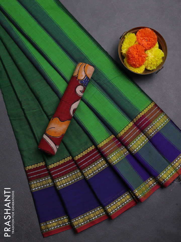 Green & Maroon Narayanpet Cotton - Kalamkari Blouse